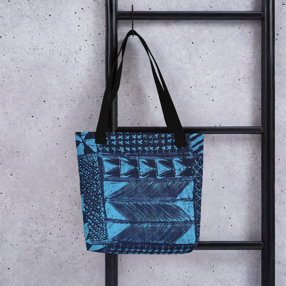 Black And Turquoise Shapes Adire Tote Bag