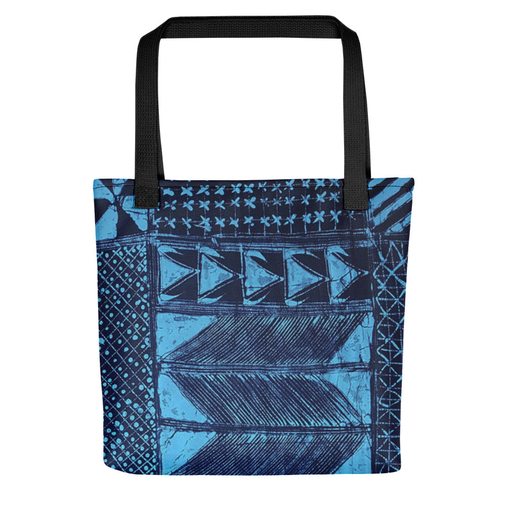 Black And Turquoise Shapes Adire Tote Bag