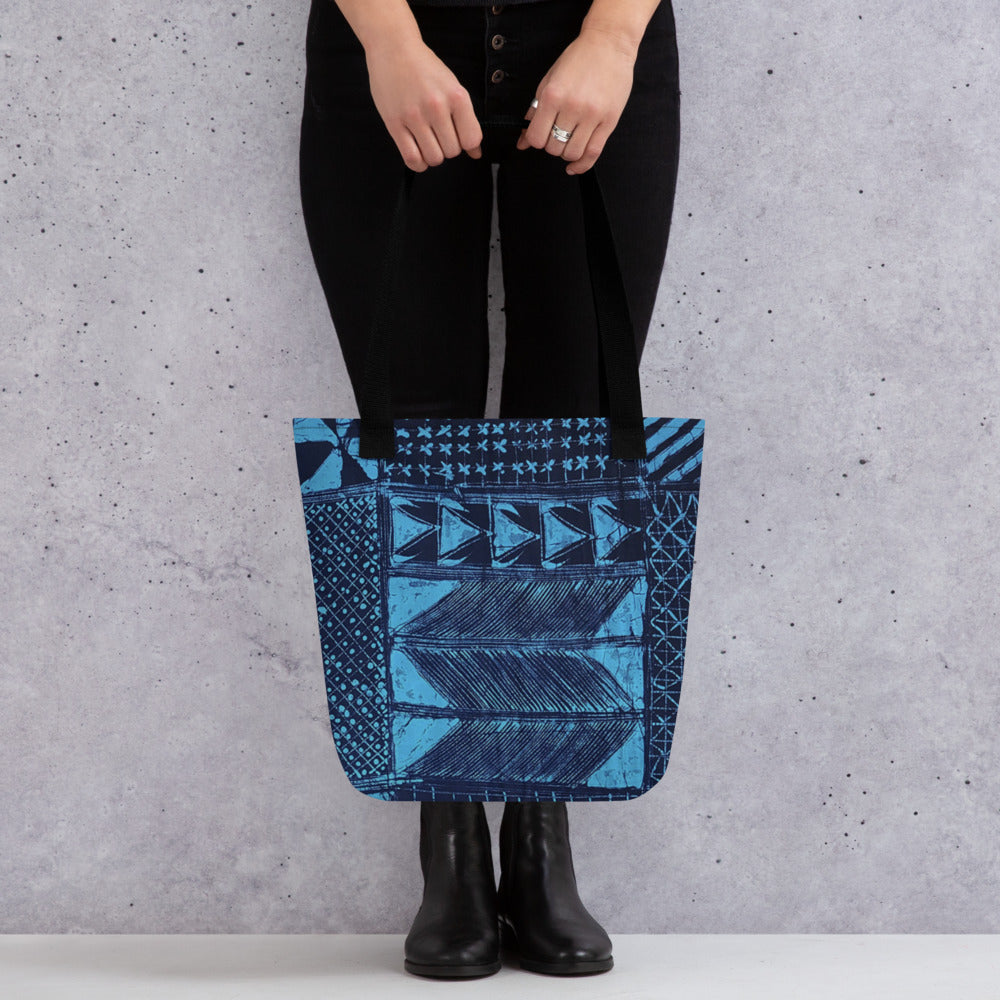 Black And Turquoise Shapes Adire Tote Bag