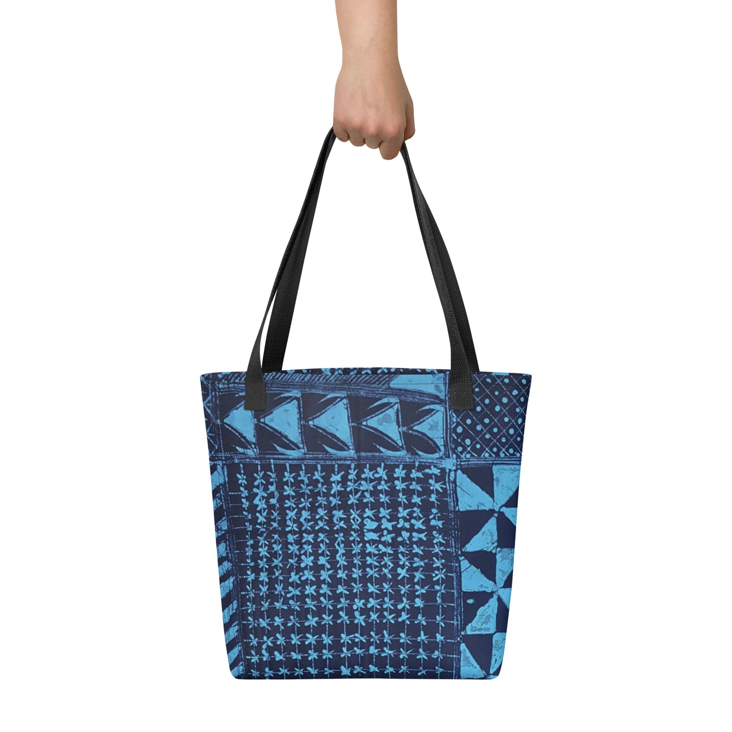 Black And Turquoise Shapes Adire Tote Bag