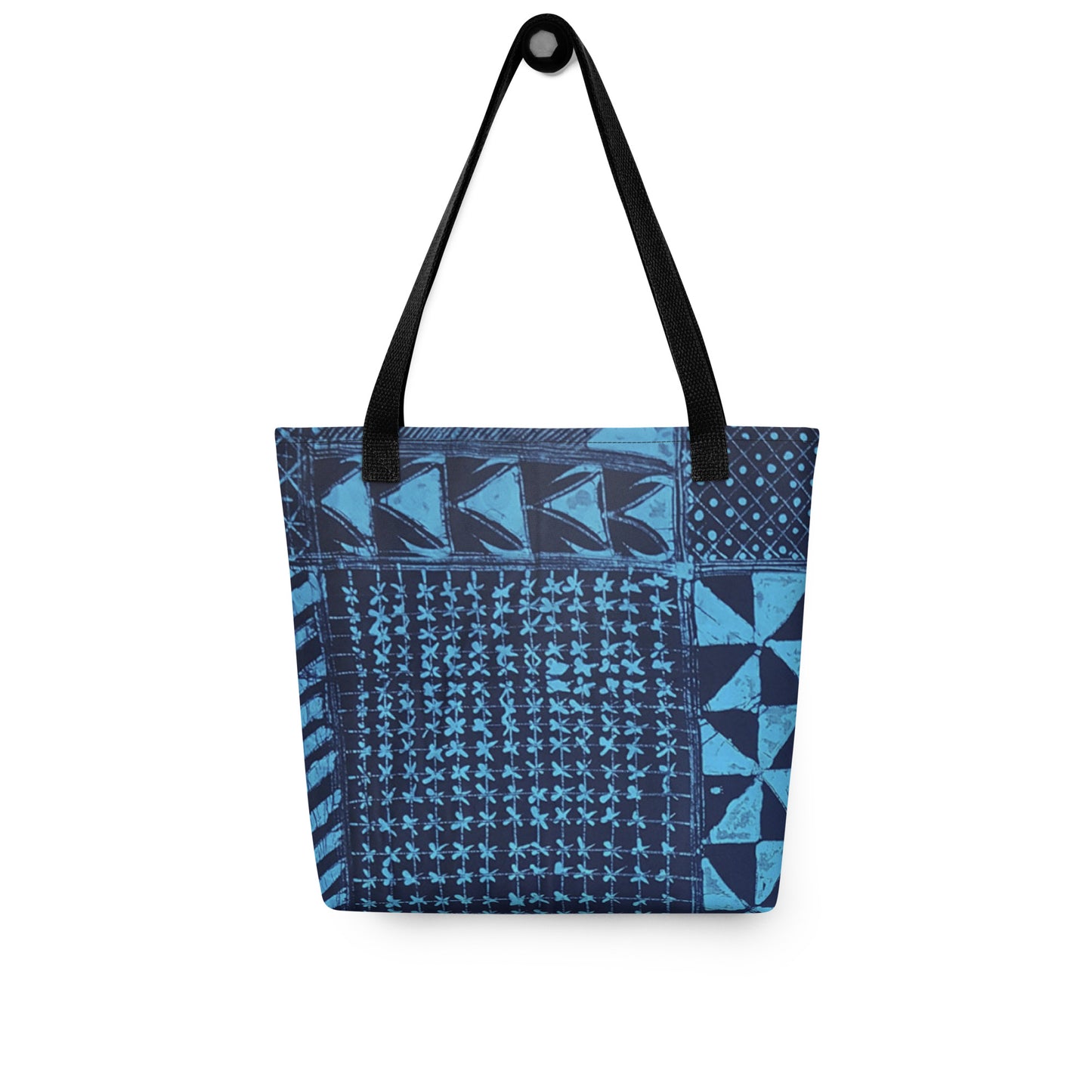 Black And Turquoise Shapes Adire Tote Bag