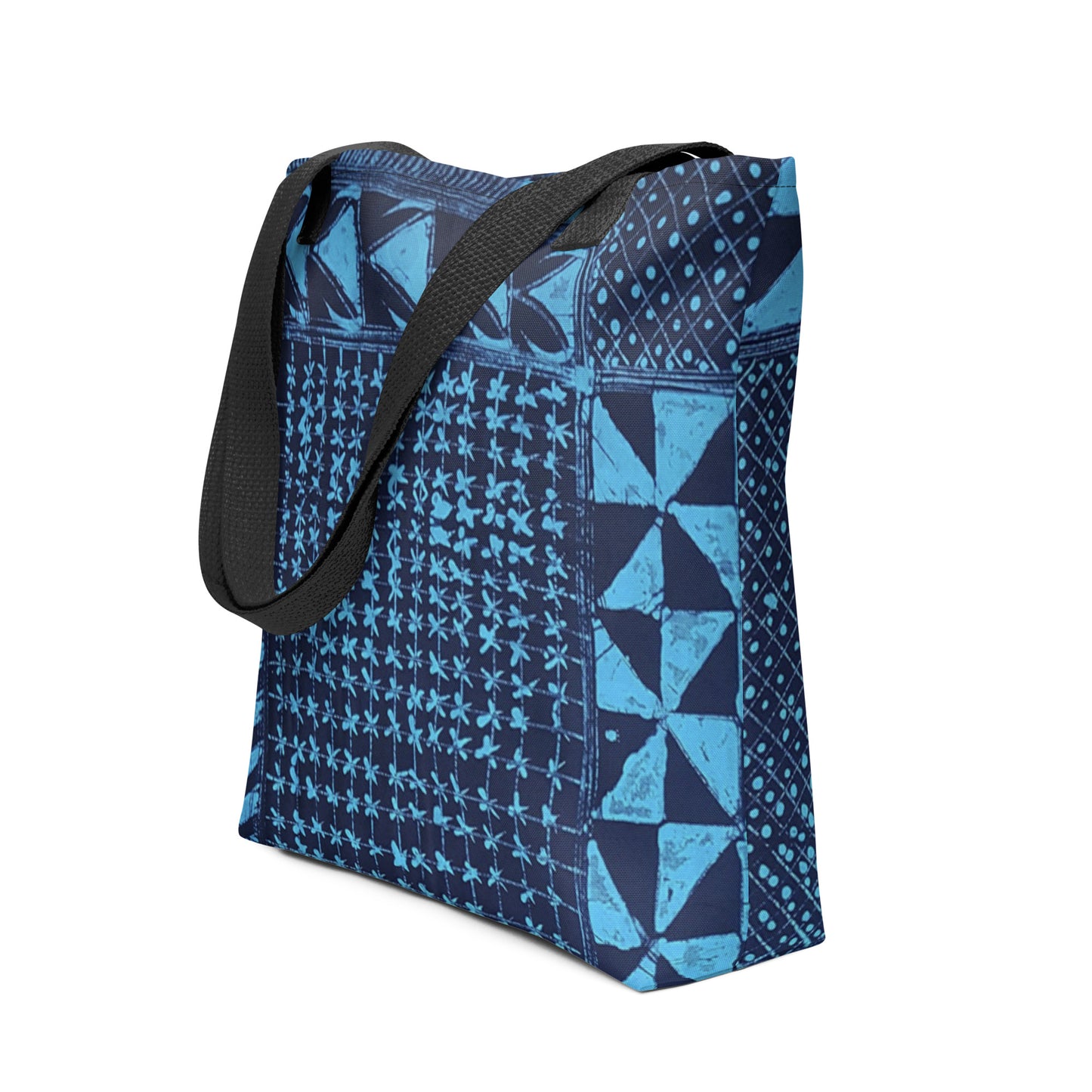 Black And Turquoise Shapes Adire Tote Bag