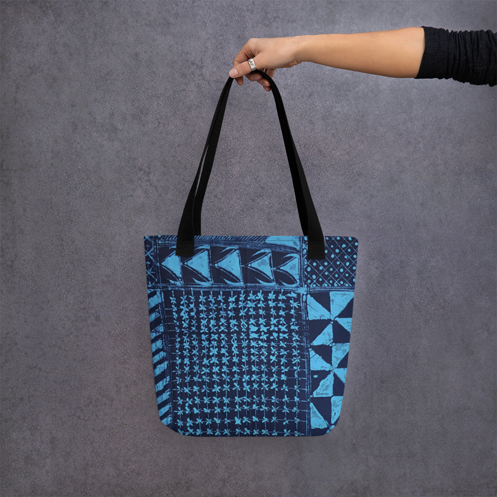 Black And Turquoise Shapes Adire Tote Bag