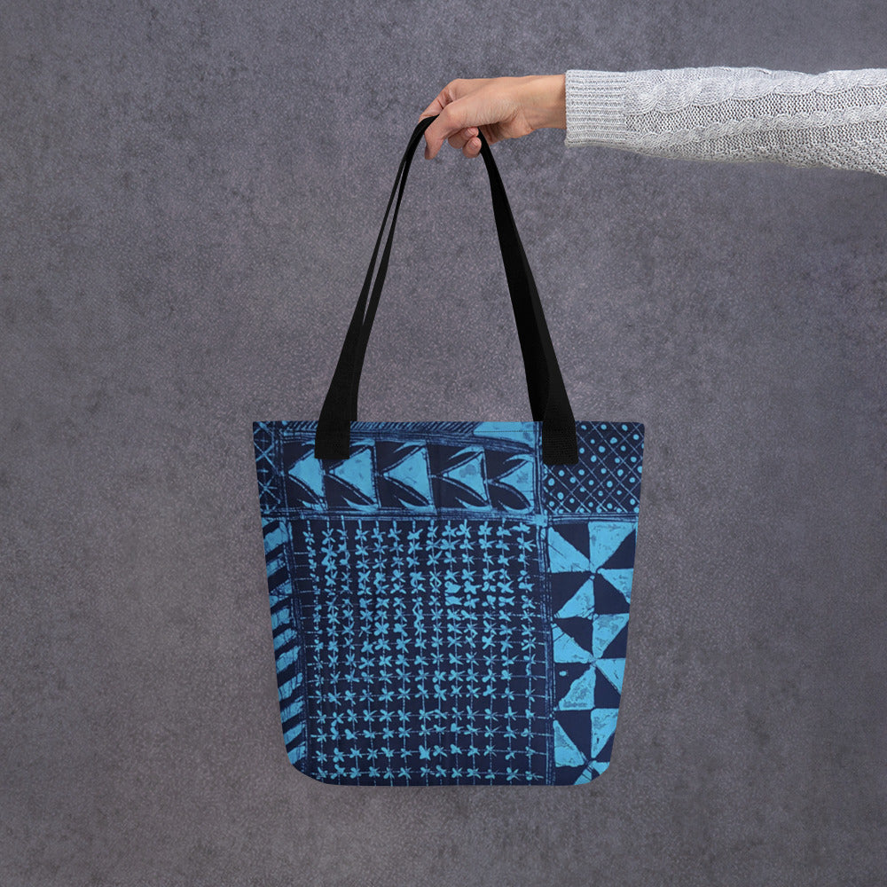 Black And Turquoise Shapes Adire Tote Bag