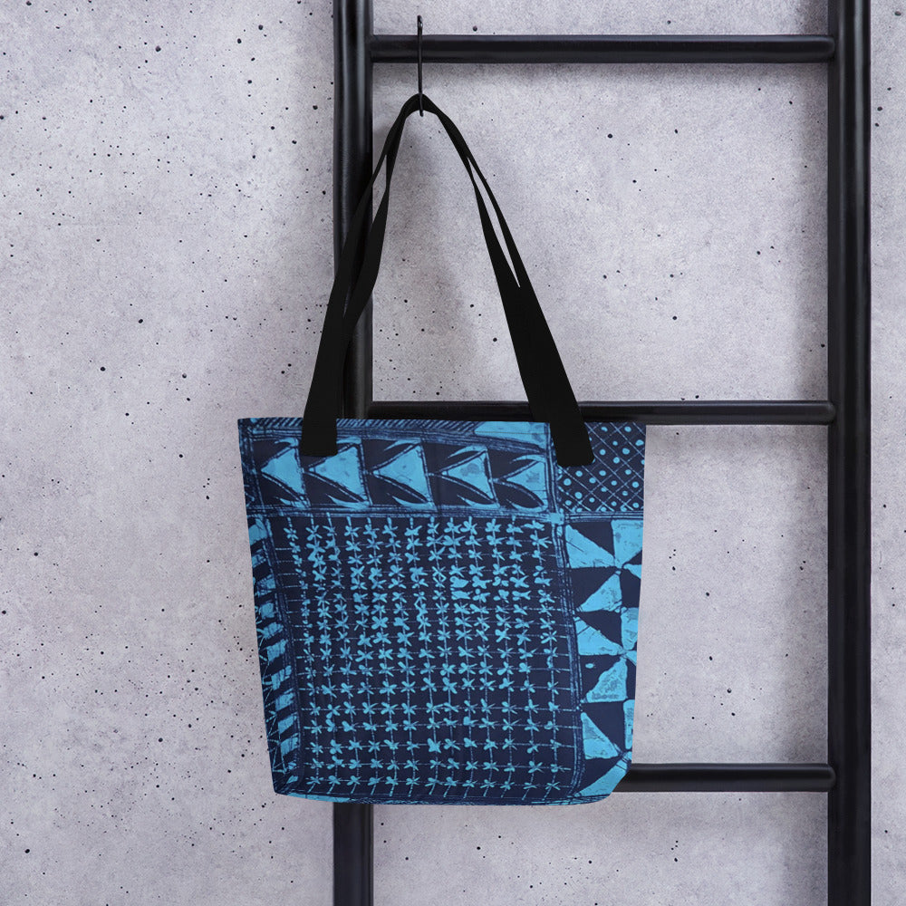 Black And Turquoise Shapes Adire Tote Bag