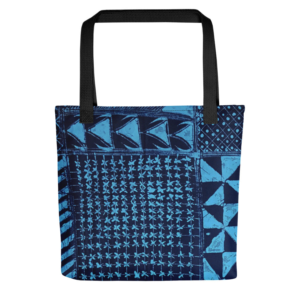 Black And Turquoise Shapes Adire Tote Bag