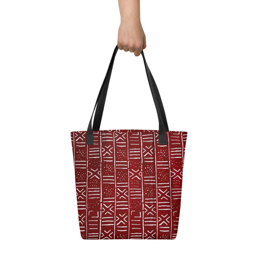 Red & White Print Tote Bag