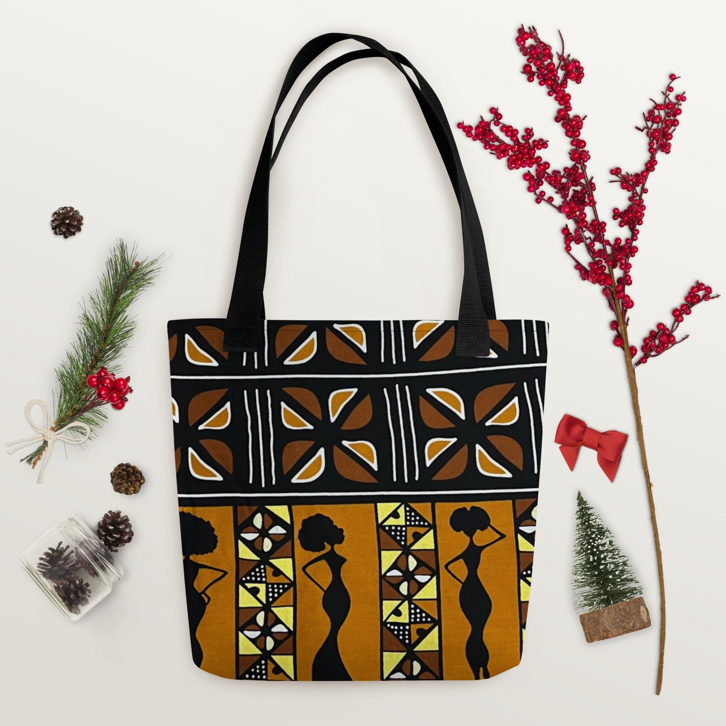 Ladies Black Brown Ankara Tote Bag