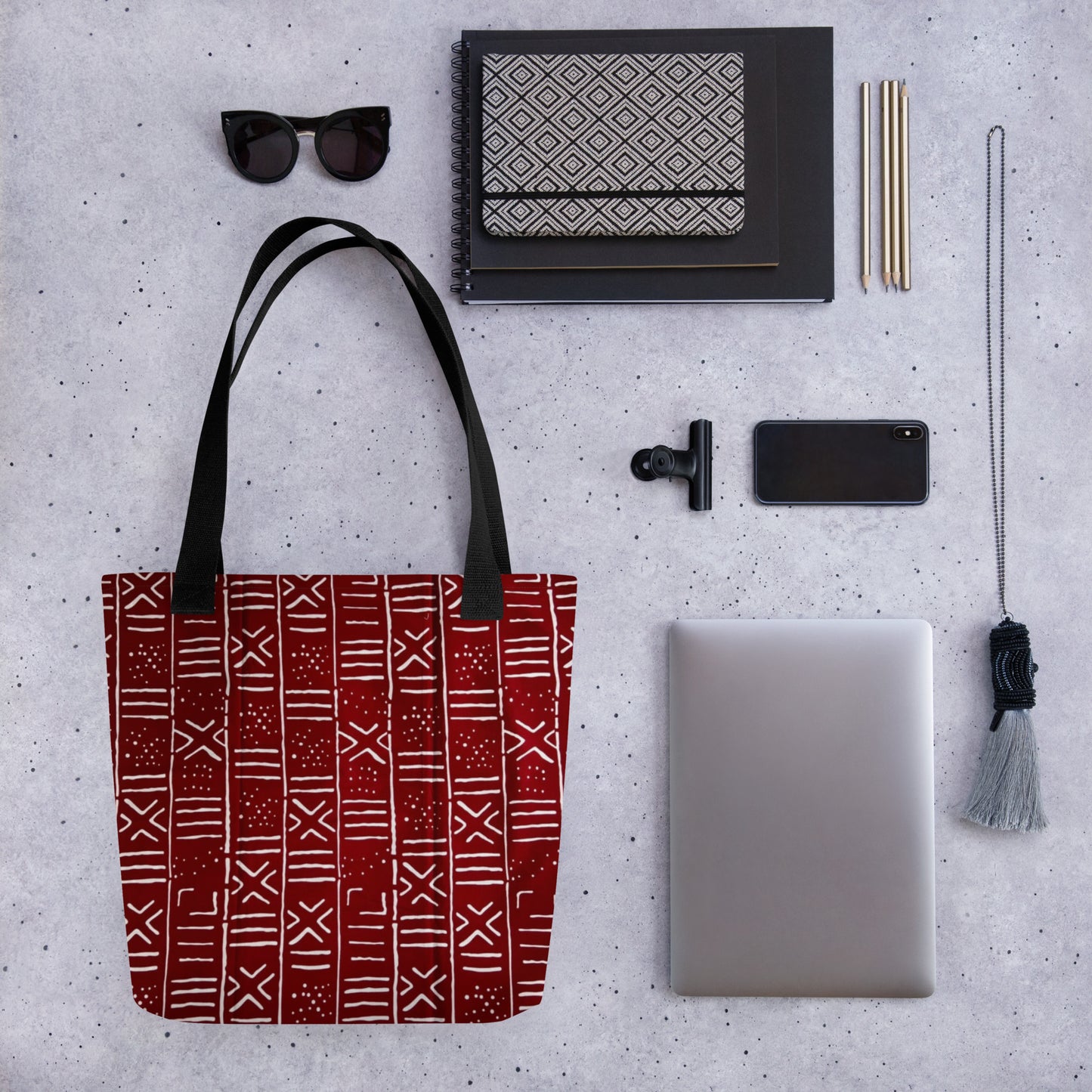 Red & White Print Tote Bag