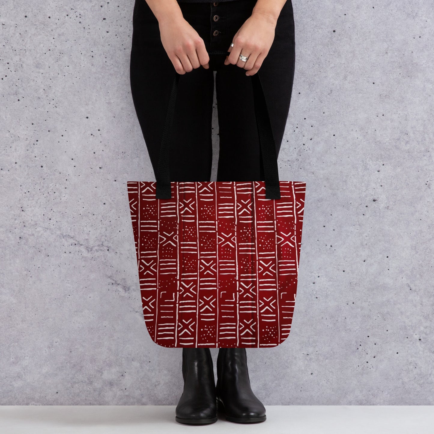 Red & White Print Tote Bag