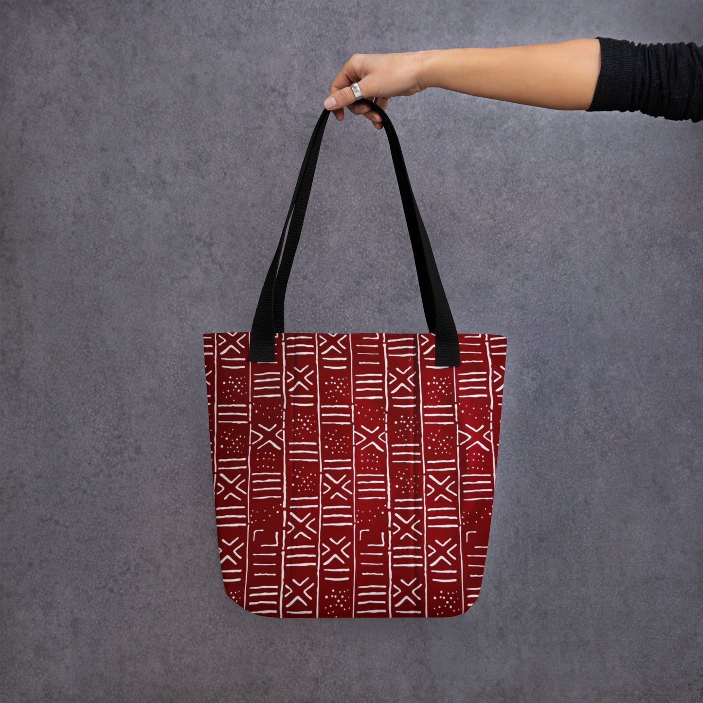 Red & White Print Tote Bag