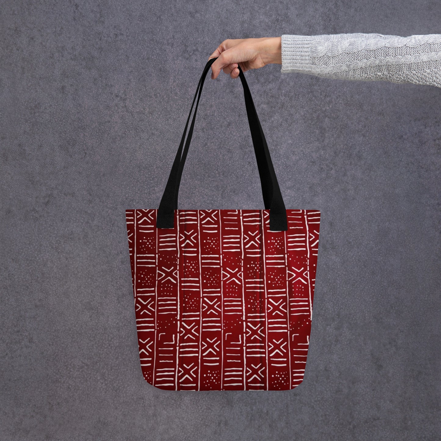 Red & White Print Tote Bag