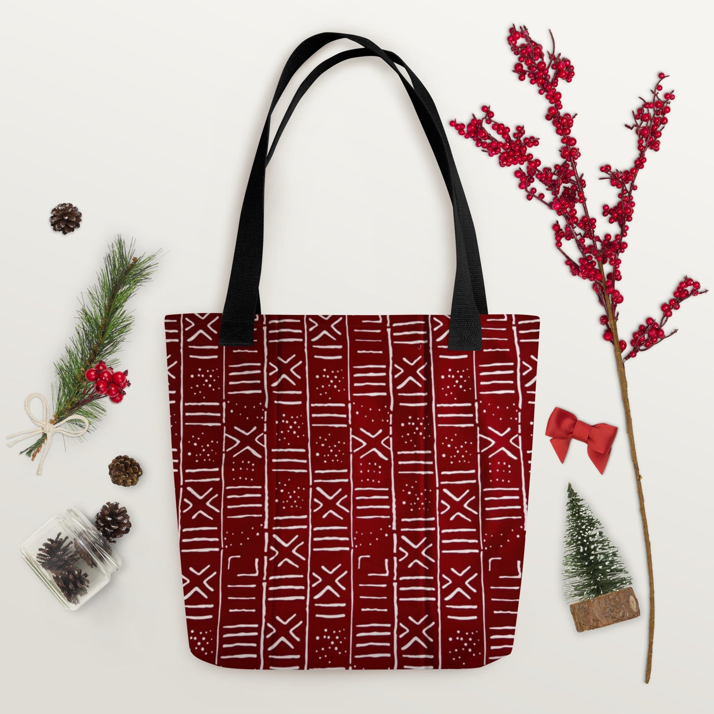 Red & White Print Tote Bag