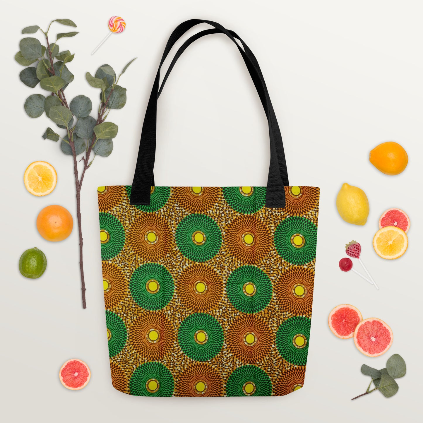 Green Peach Circles Tote Bag