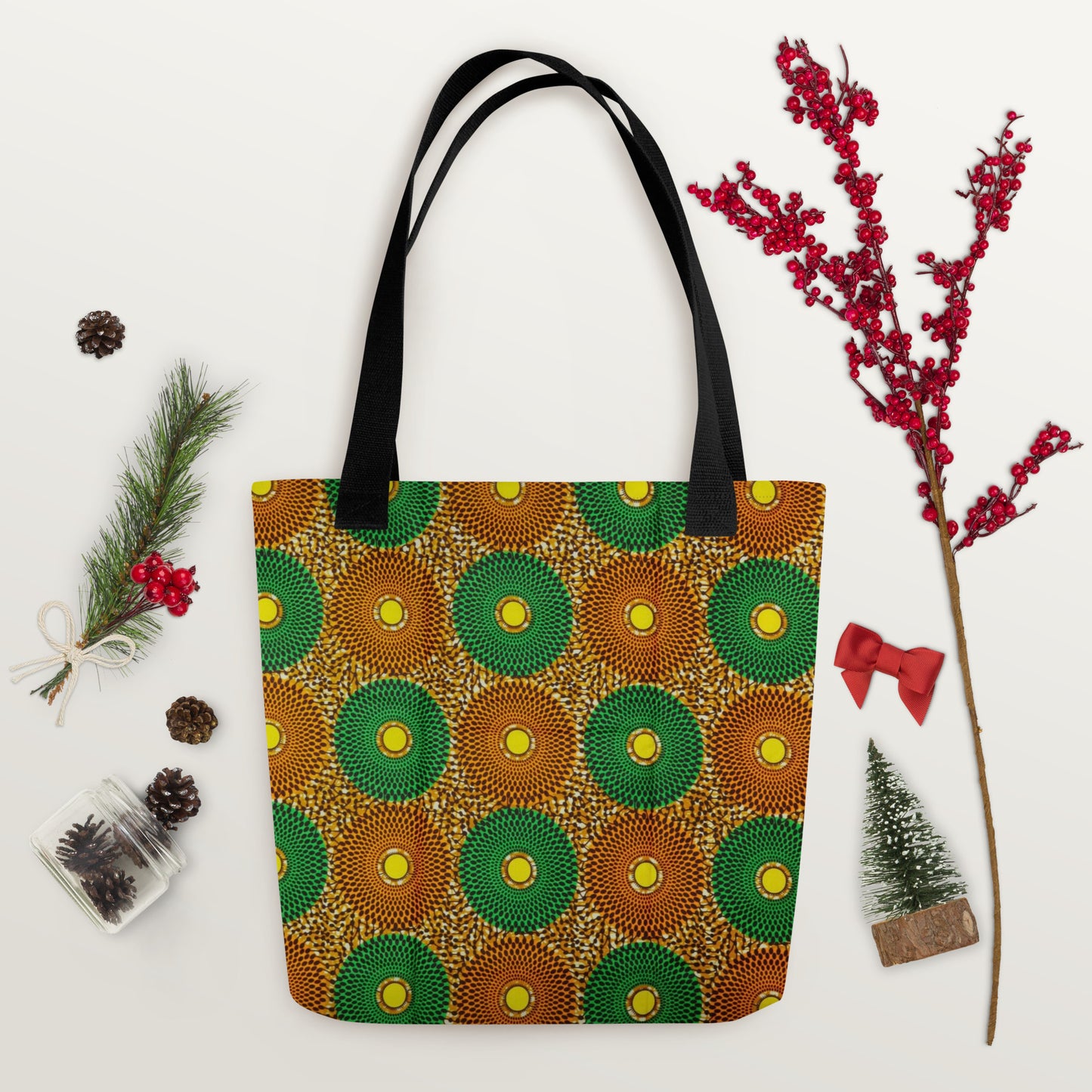 Green Peach Circles Tote Bag