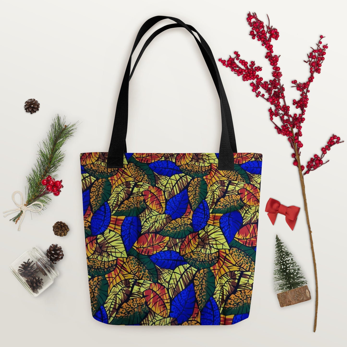 Multicolour Blue Leaf Tote Bag