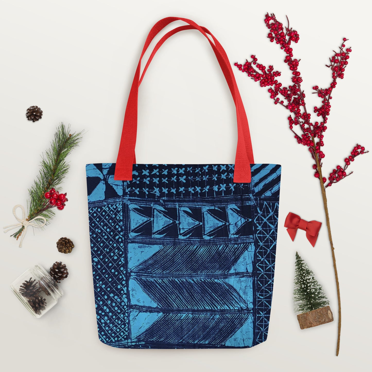 Black And Turquoise Shapes Adire Tote Bag