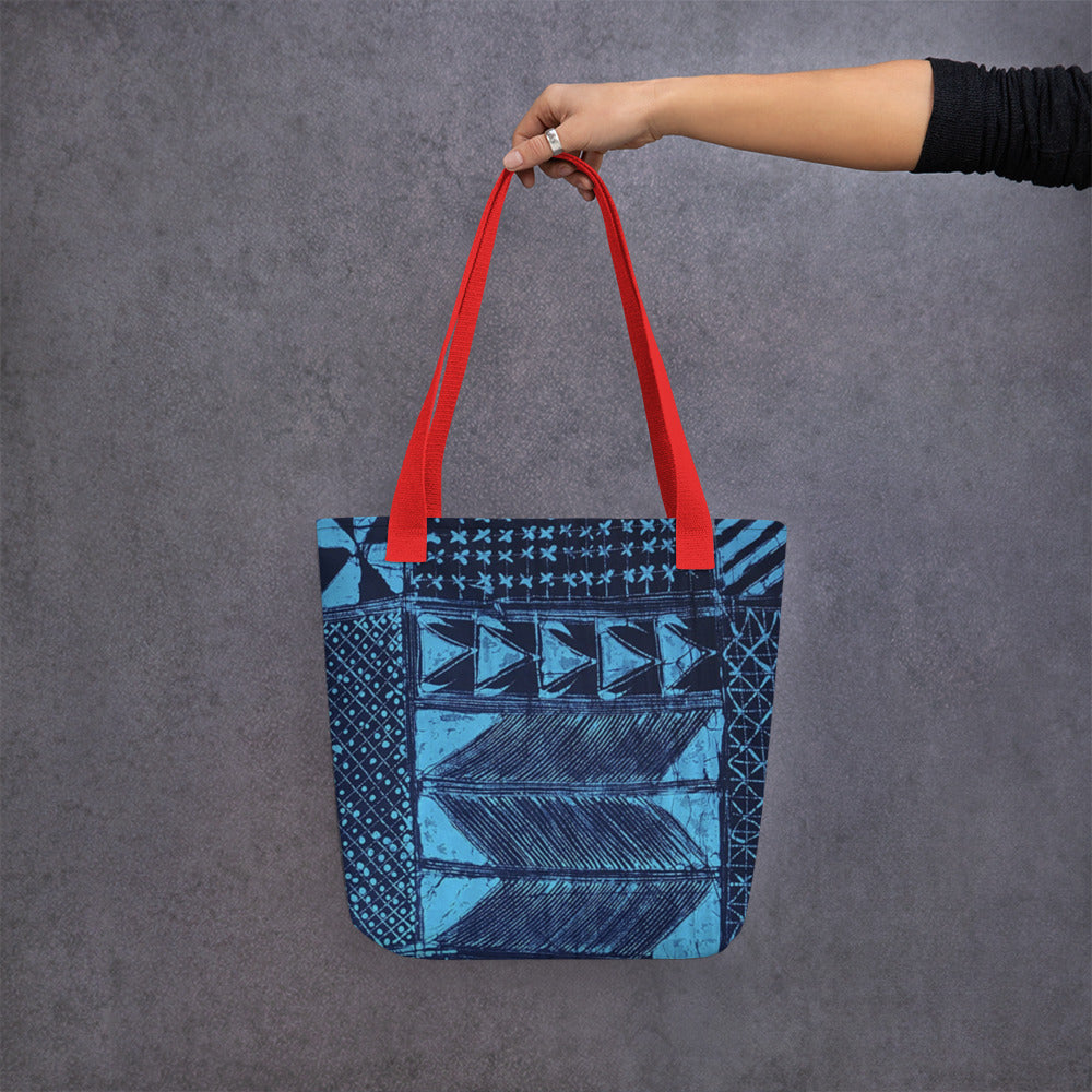 Black And Turquoise Shapes Adire Tote Bag