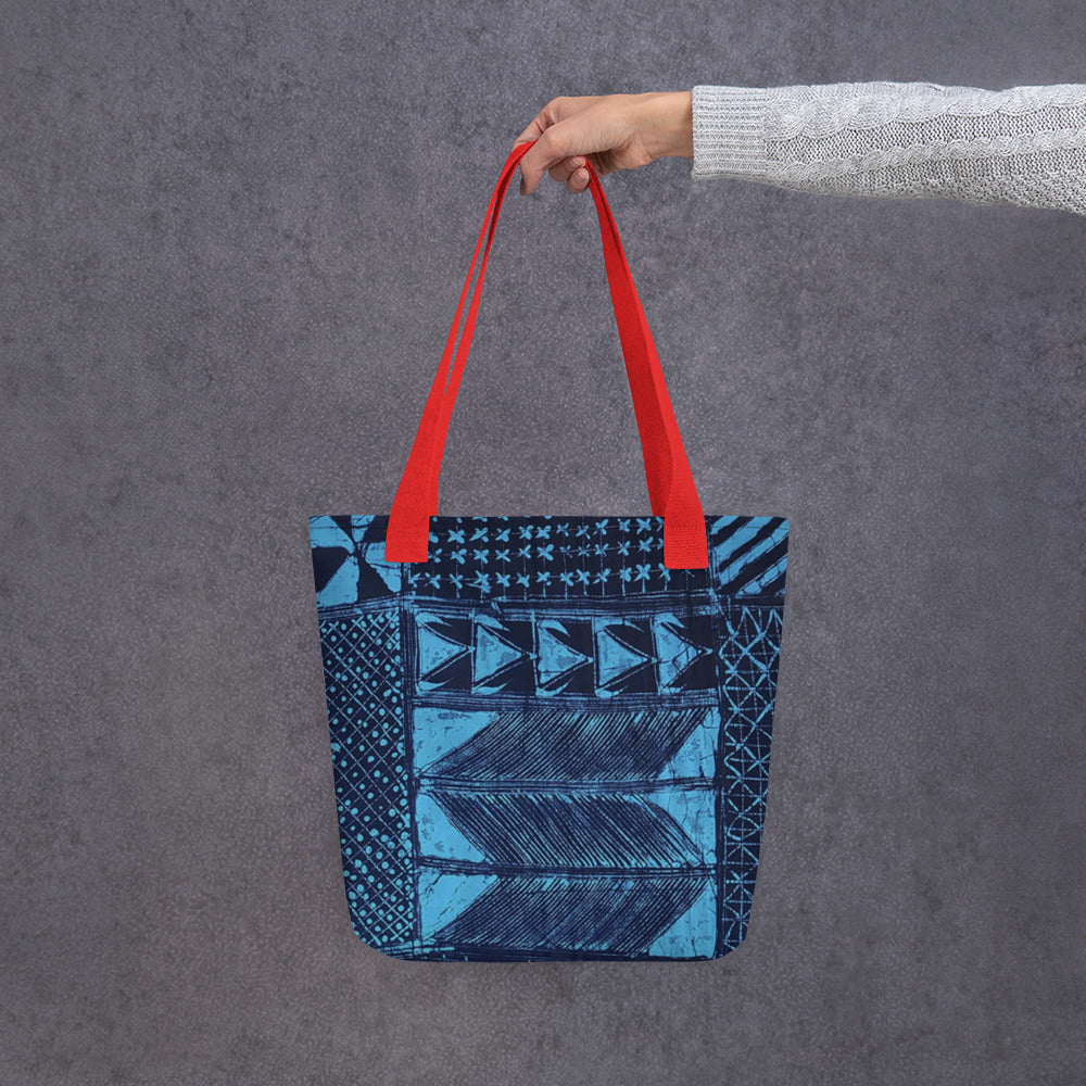 Black And Turquoise Shapes Adire Tote Bag