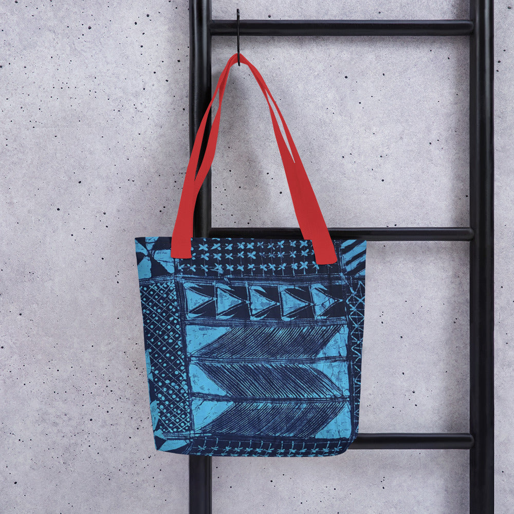 Black And Turquoise Shapes Adire Tote Bag