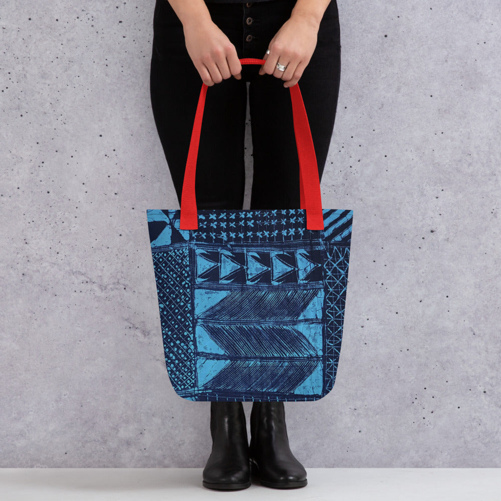 Black And Turquoise Shapes Adire Tote Bag