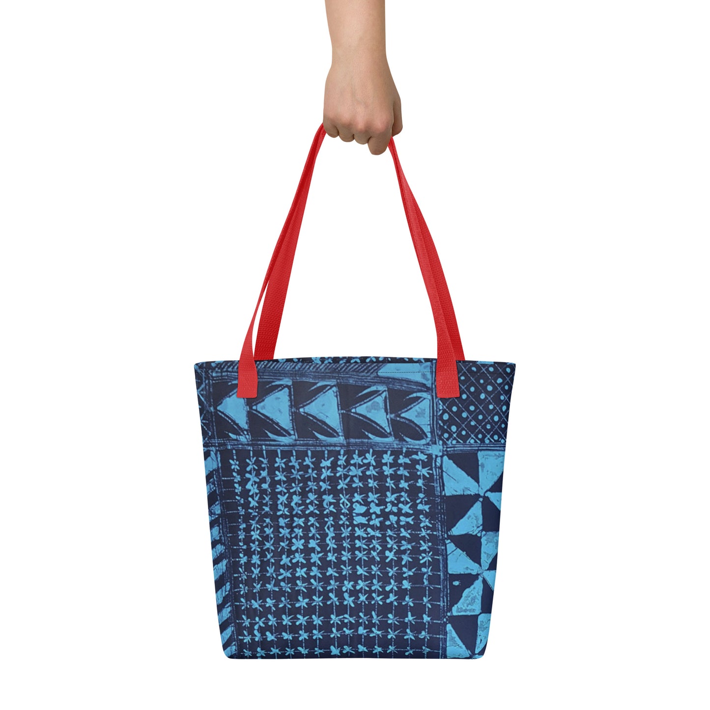 Black And Turquoise Shapes Adire Tote Bag