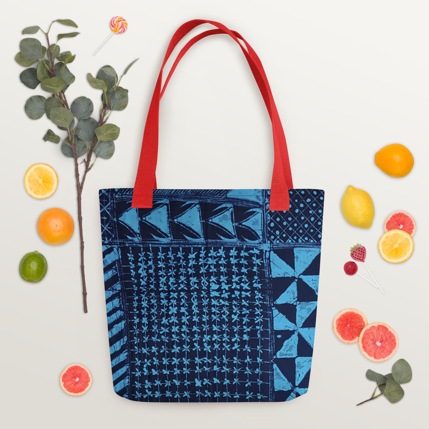 Black And Turquoise Shapes Adire Tote Bag