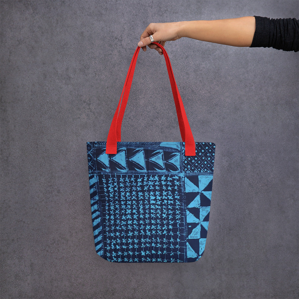 Black And Turquoise Shapes Adire Tote Bag