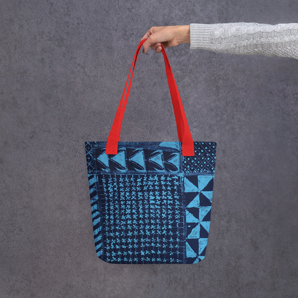 Black And Turquoise Shapes Adire Tote Bag