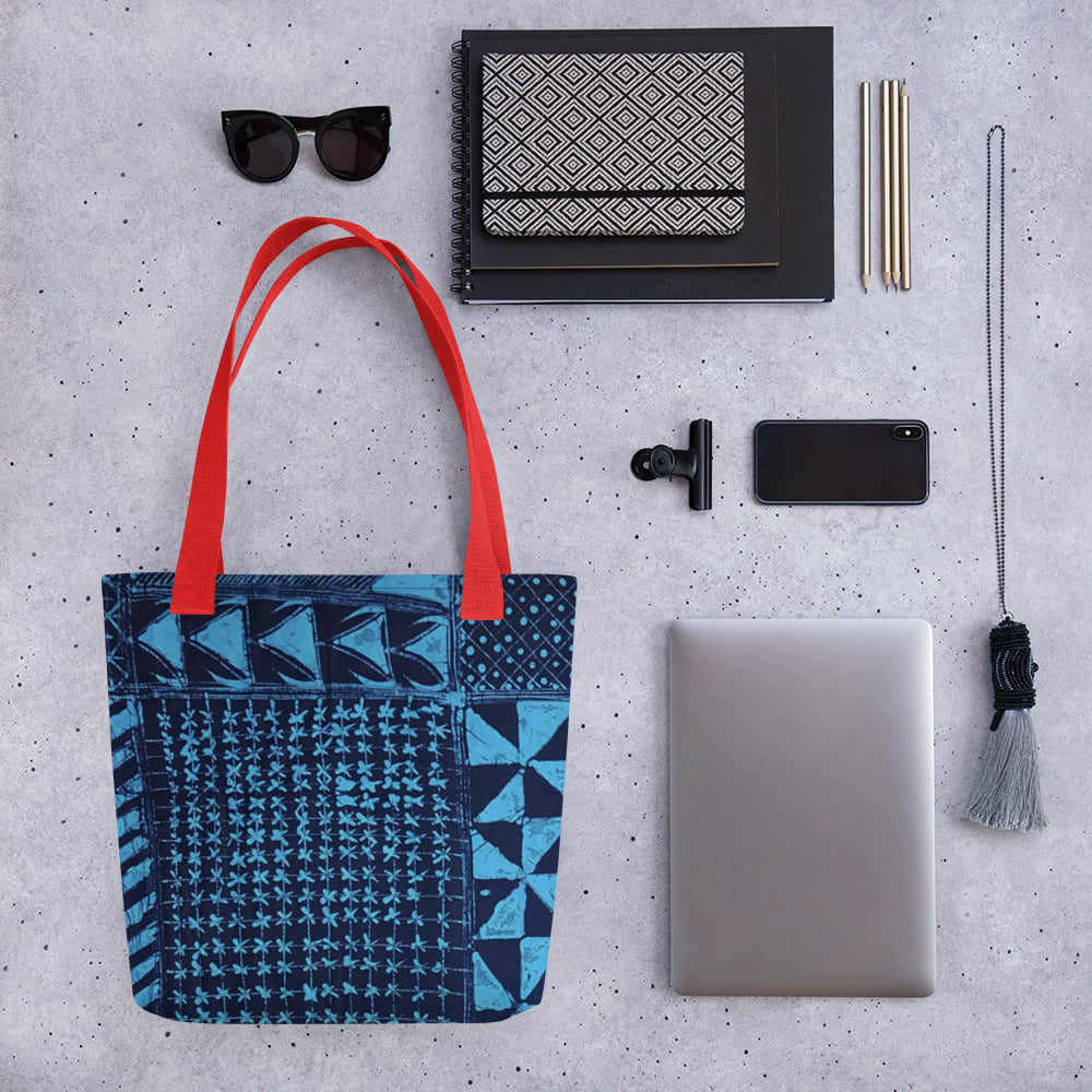 Black And Turquoise Shapes Adire Tote Bag