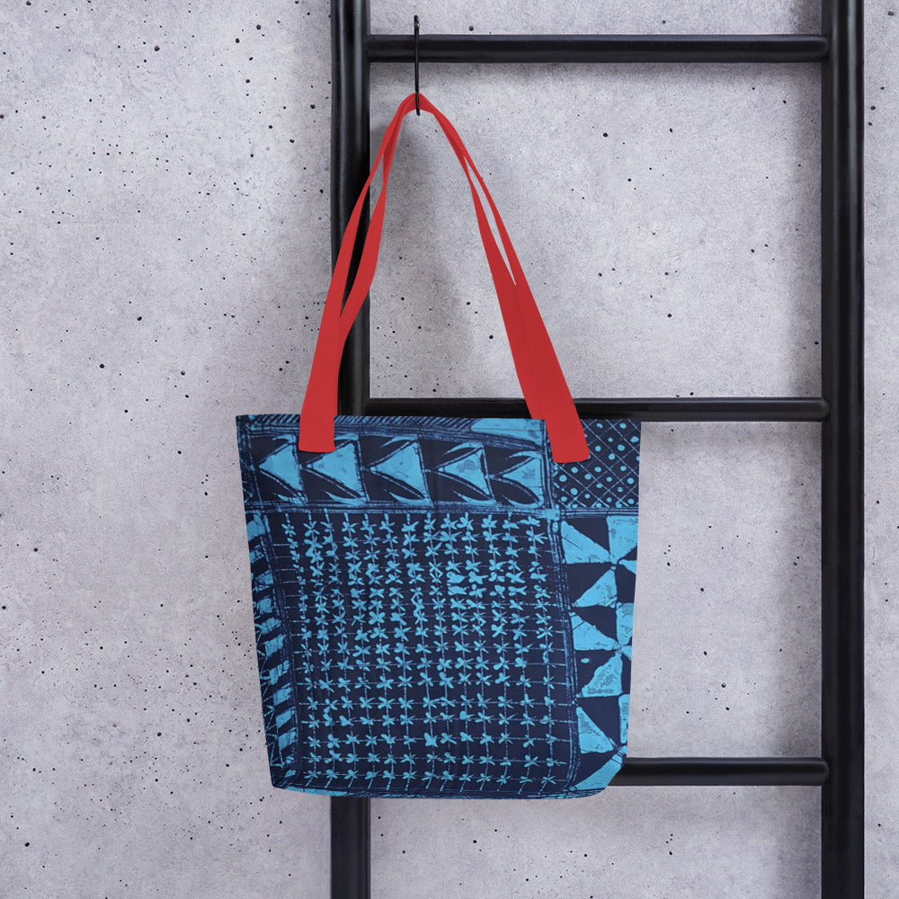 Black And Turquoise Shapes Adire Tote Bag