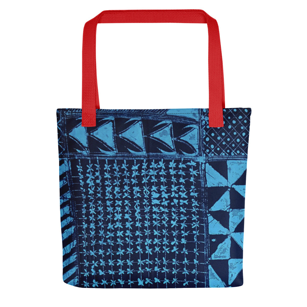 Black And Turquoise Shapes Adire Tote Bag