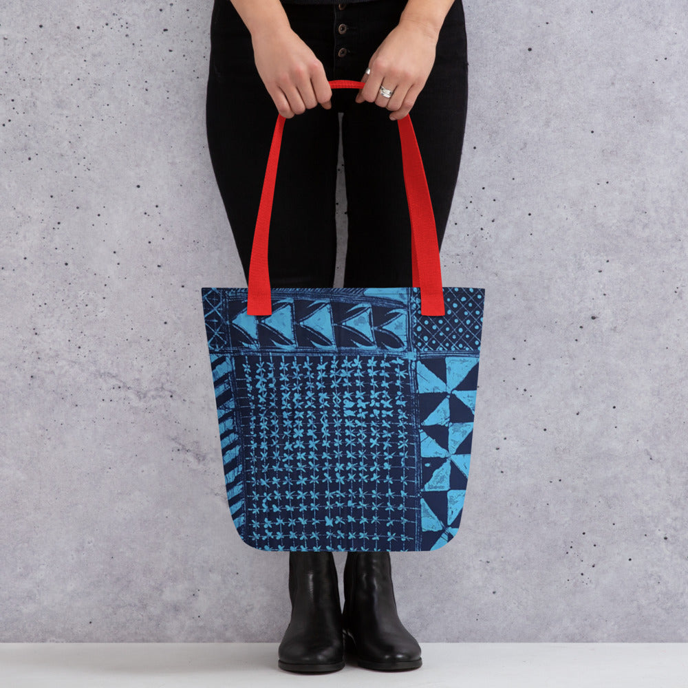 Black And Turquoise Shapes Adire Tote Bag