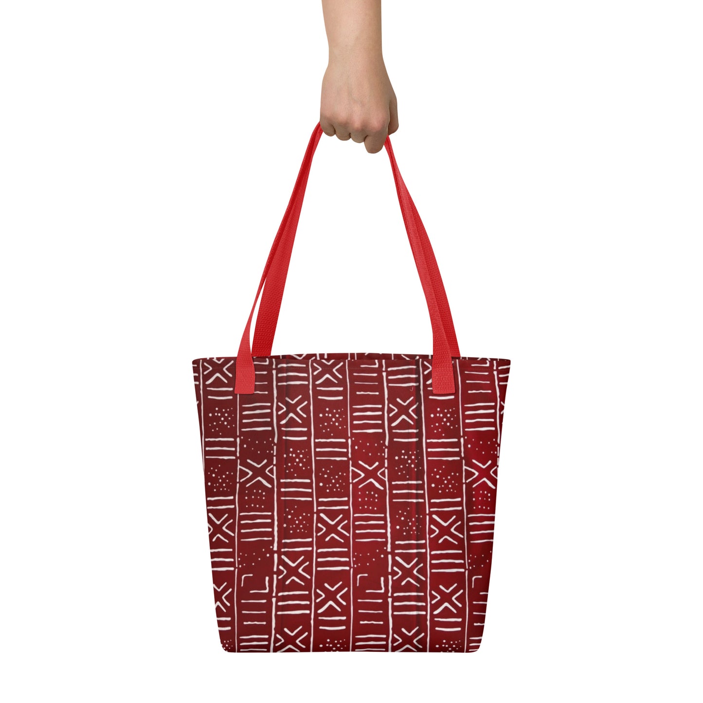 Red & White Print Tote Bag