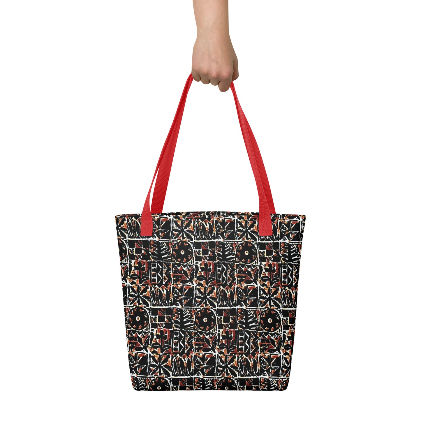 Red Abstract Adire Tote Bag