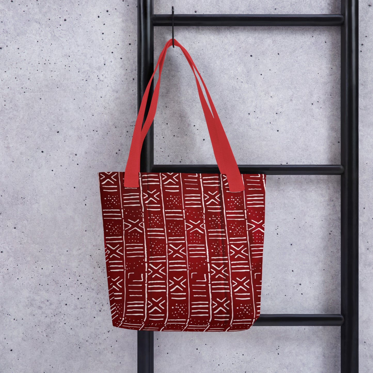 Red & White Print Tote Bag