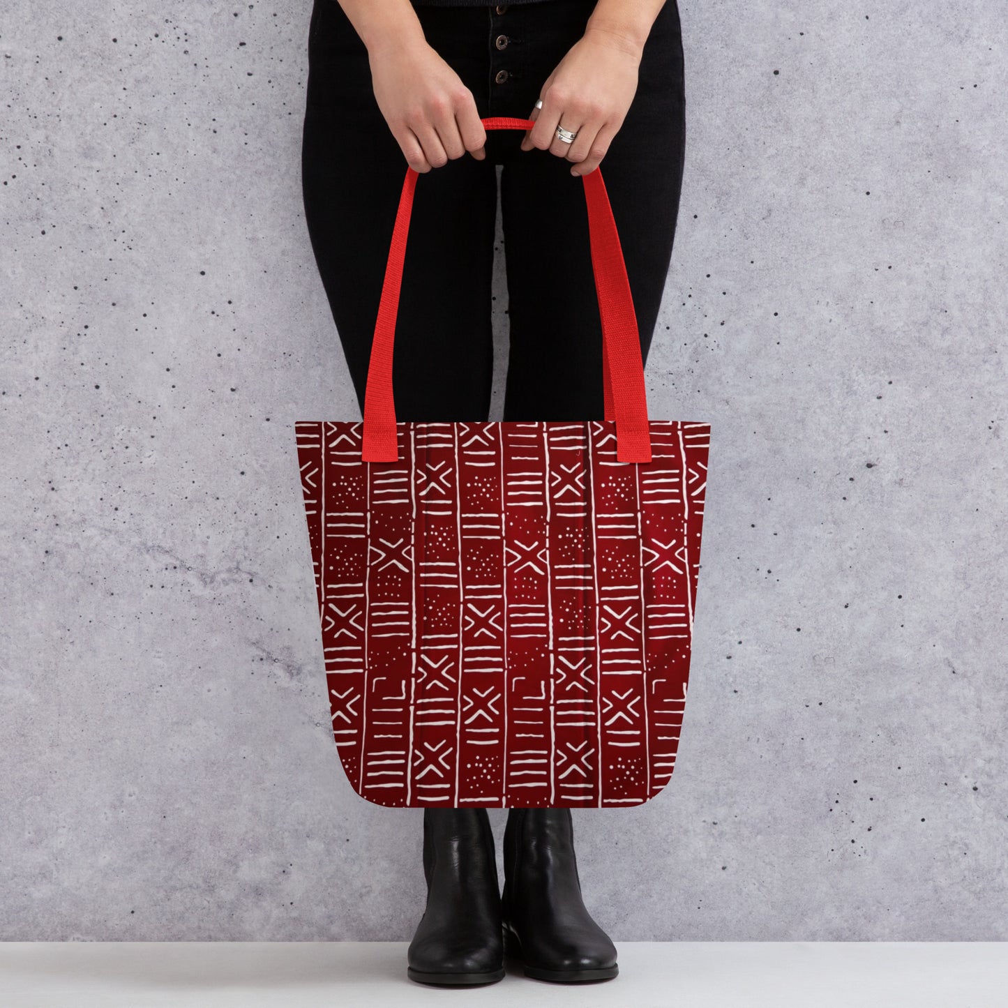 Red & White Print Tote Bag