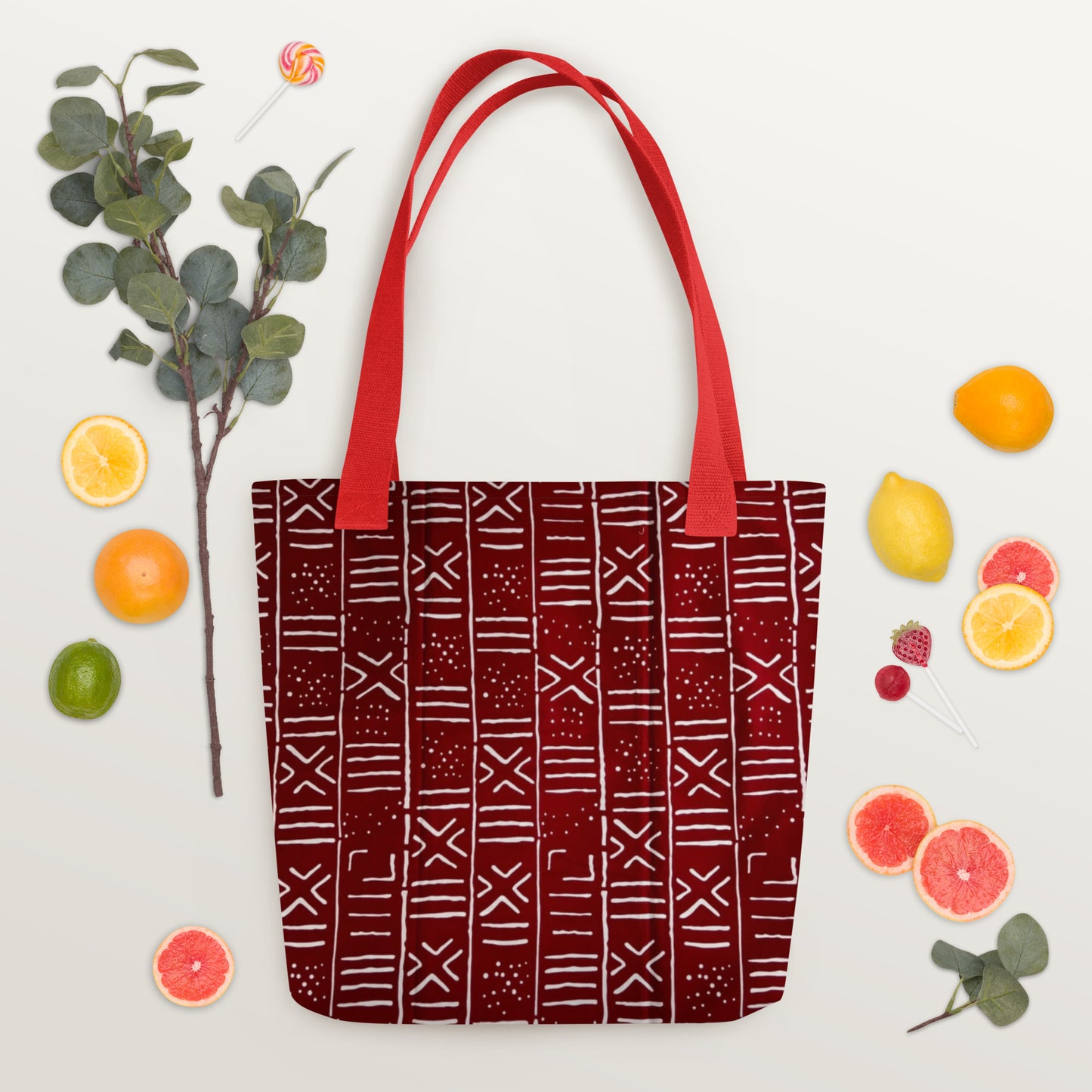 Red & White Print Tote Bag