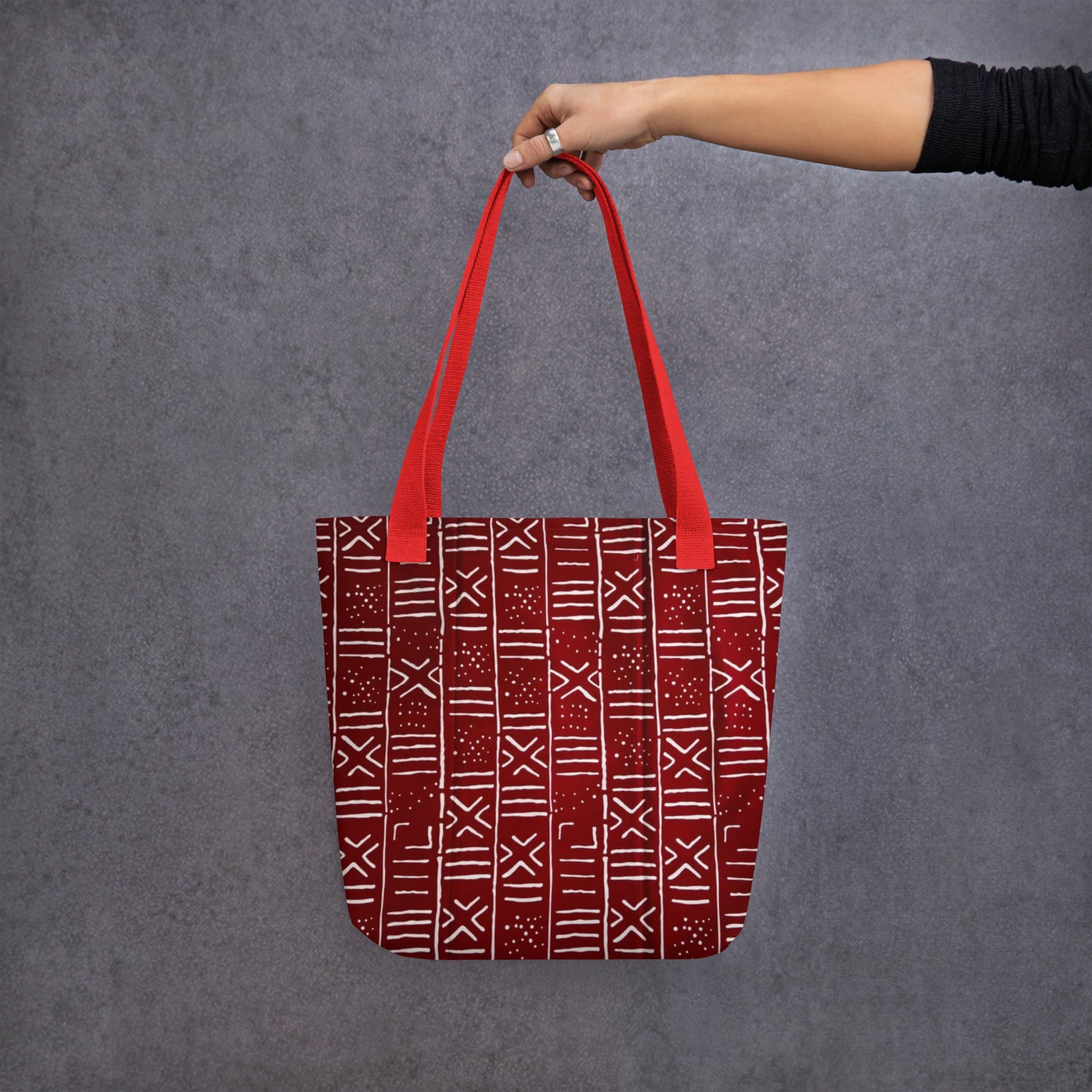 Red & White Print Tote Bag