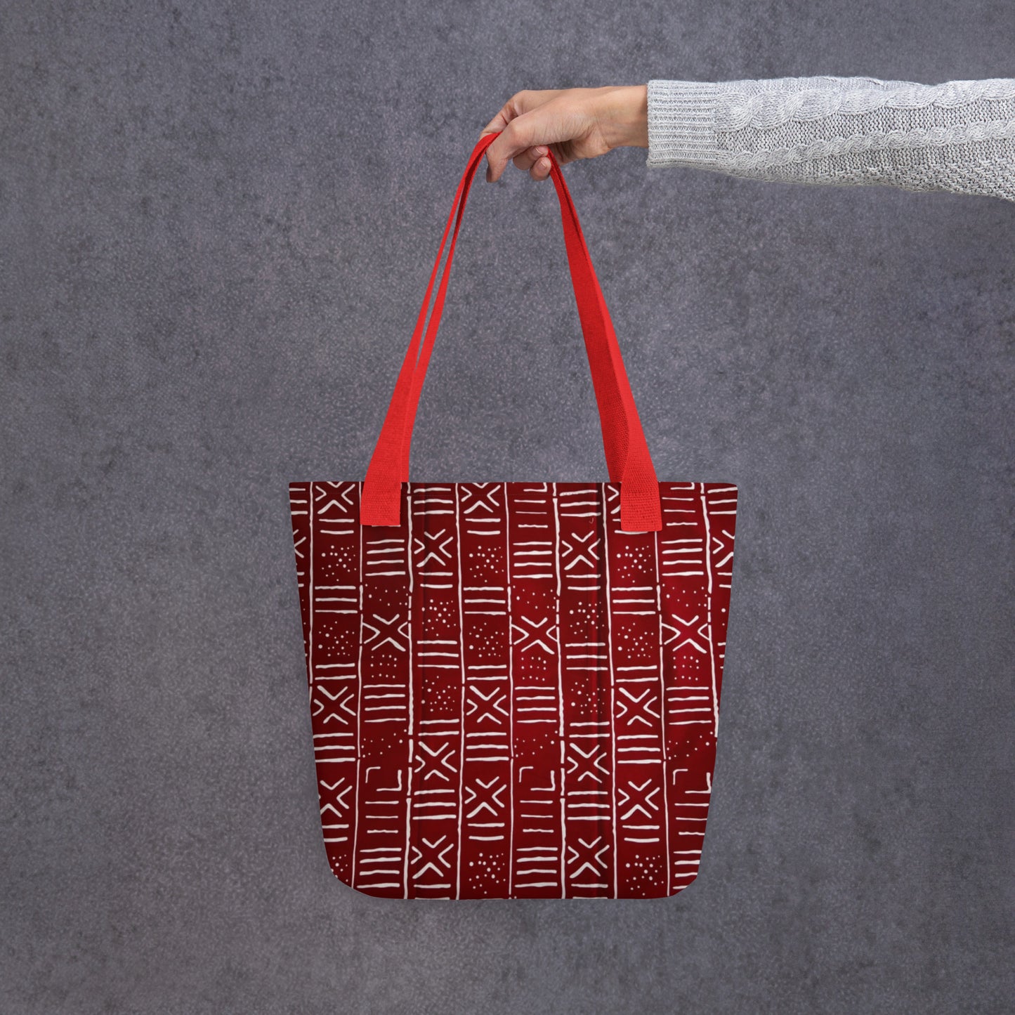 Red & White Print Tote Bag