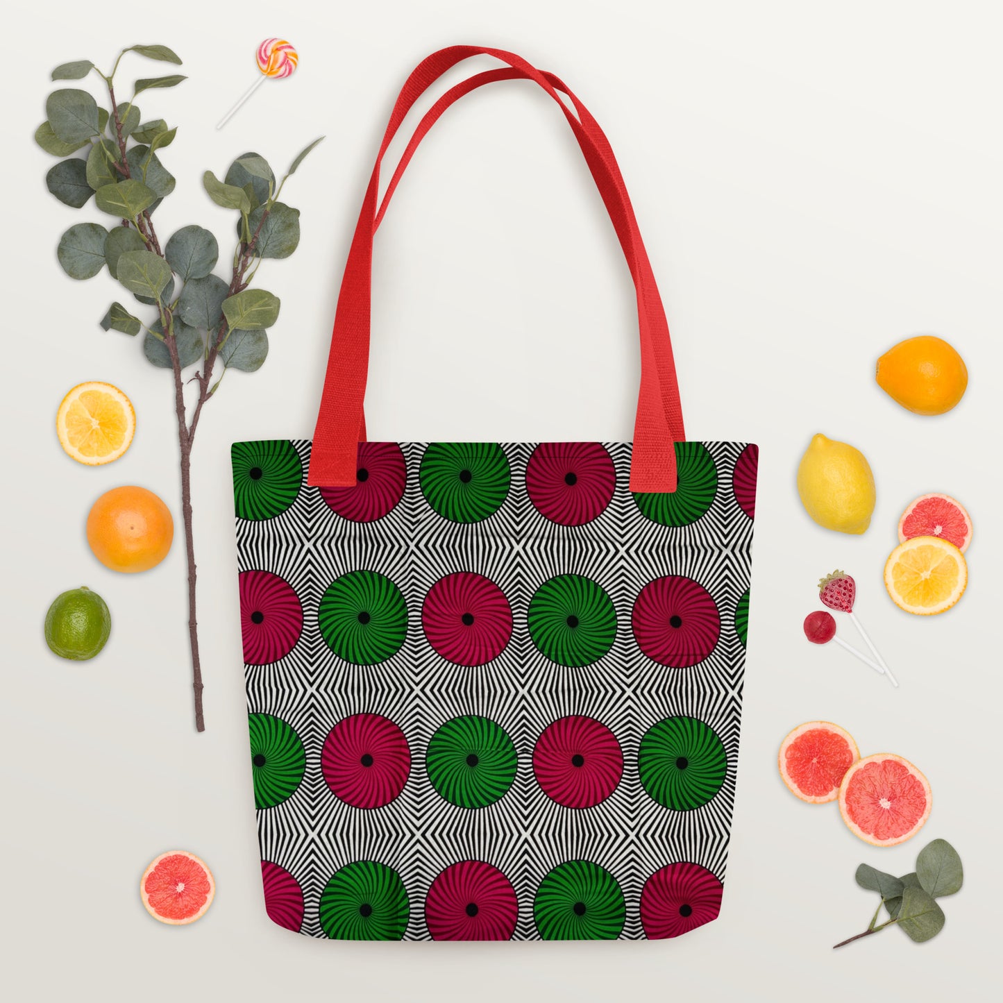 Red Green Circles Tote Bag