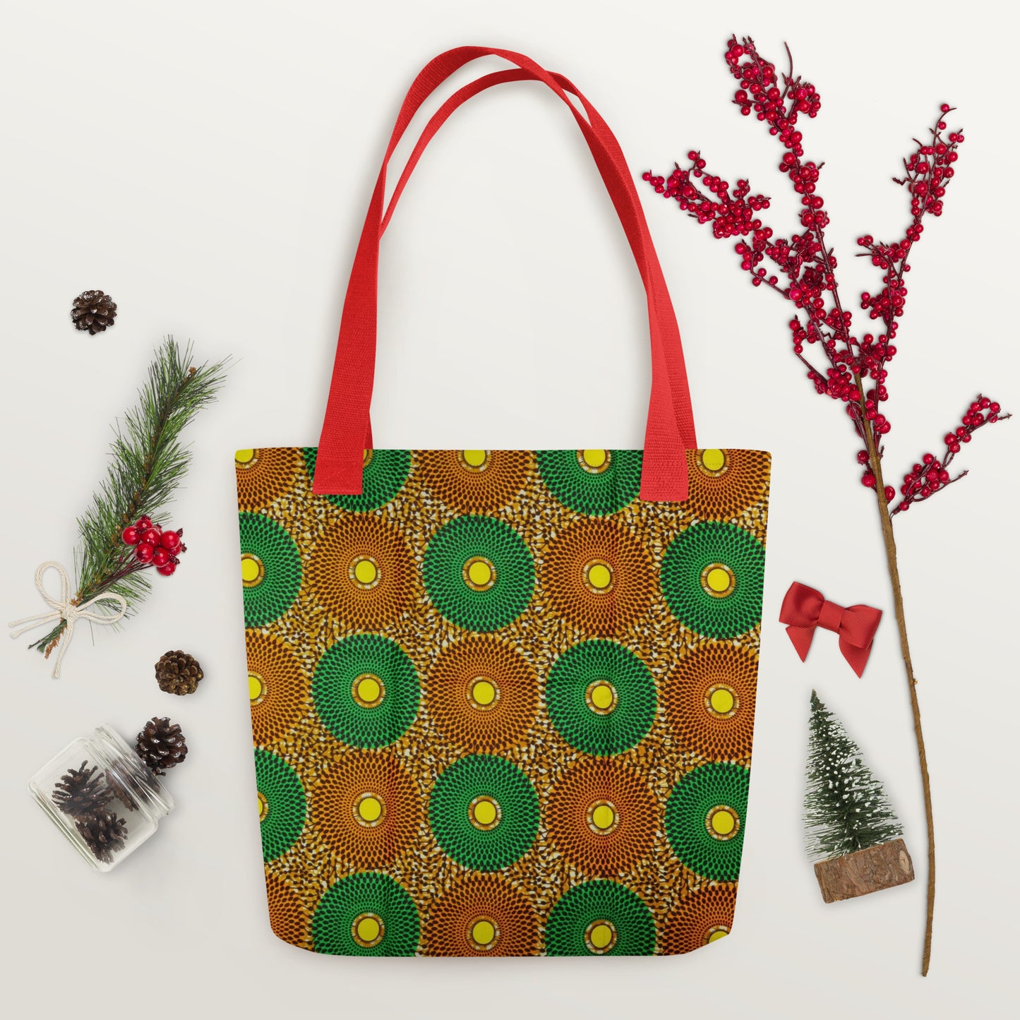 Green Peach Circles Tote Bag