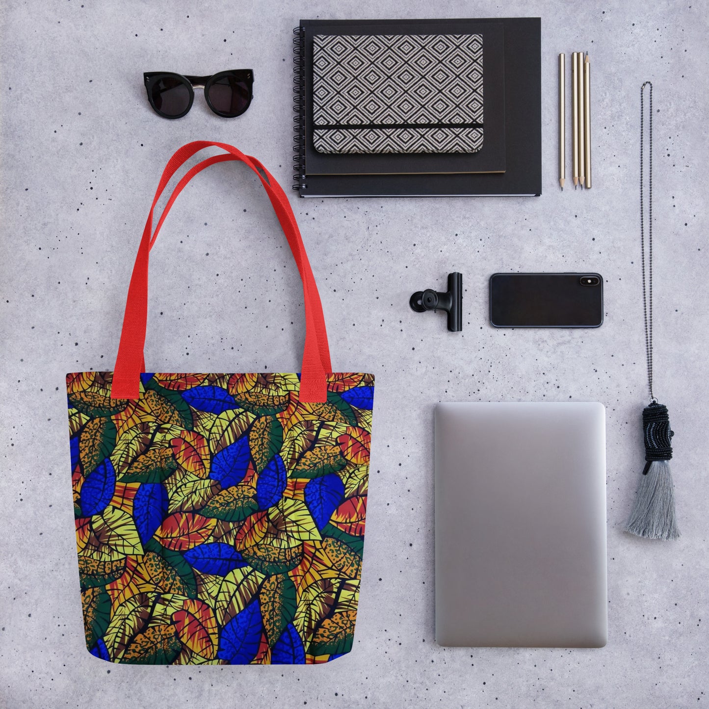 Multicolour Blue Leaf Tote Bag