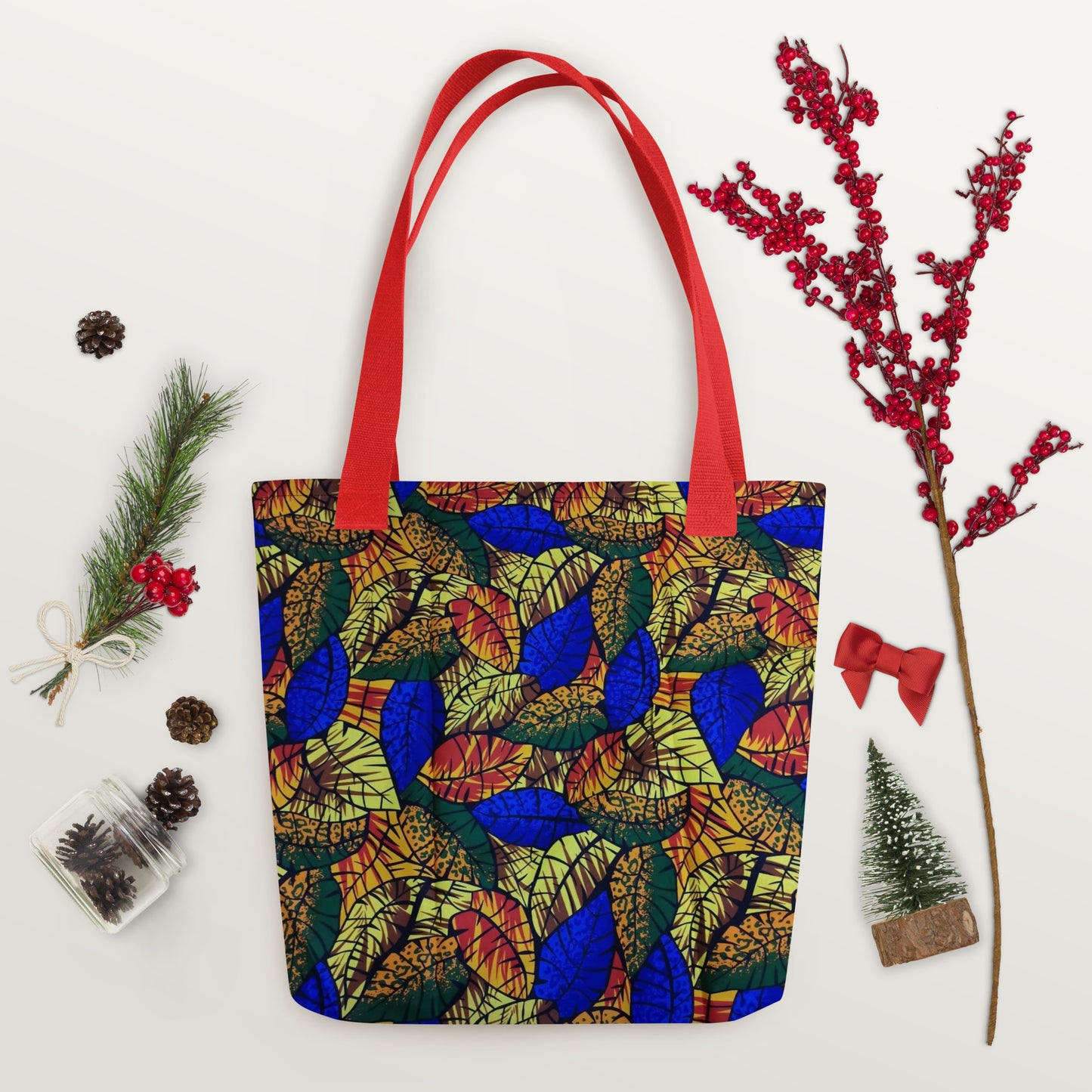 Multicolour Blue Leaf Tote Bag