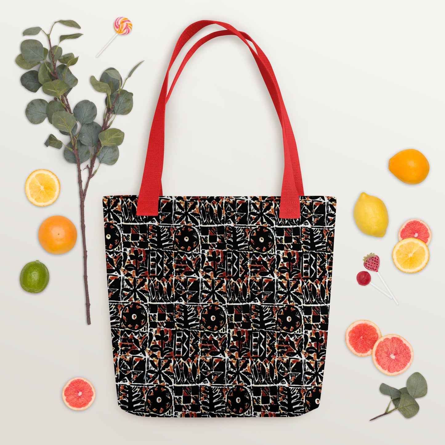 Red Abstract Adire Tote Bag