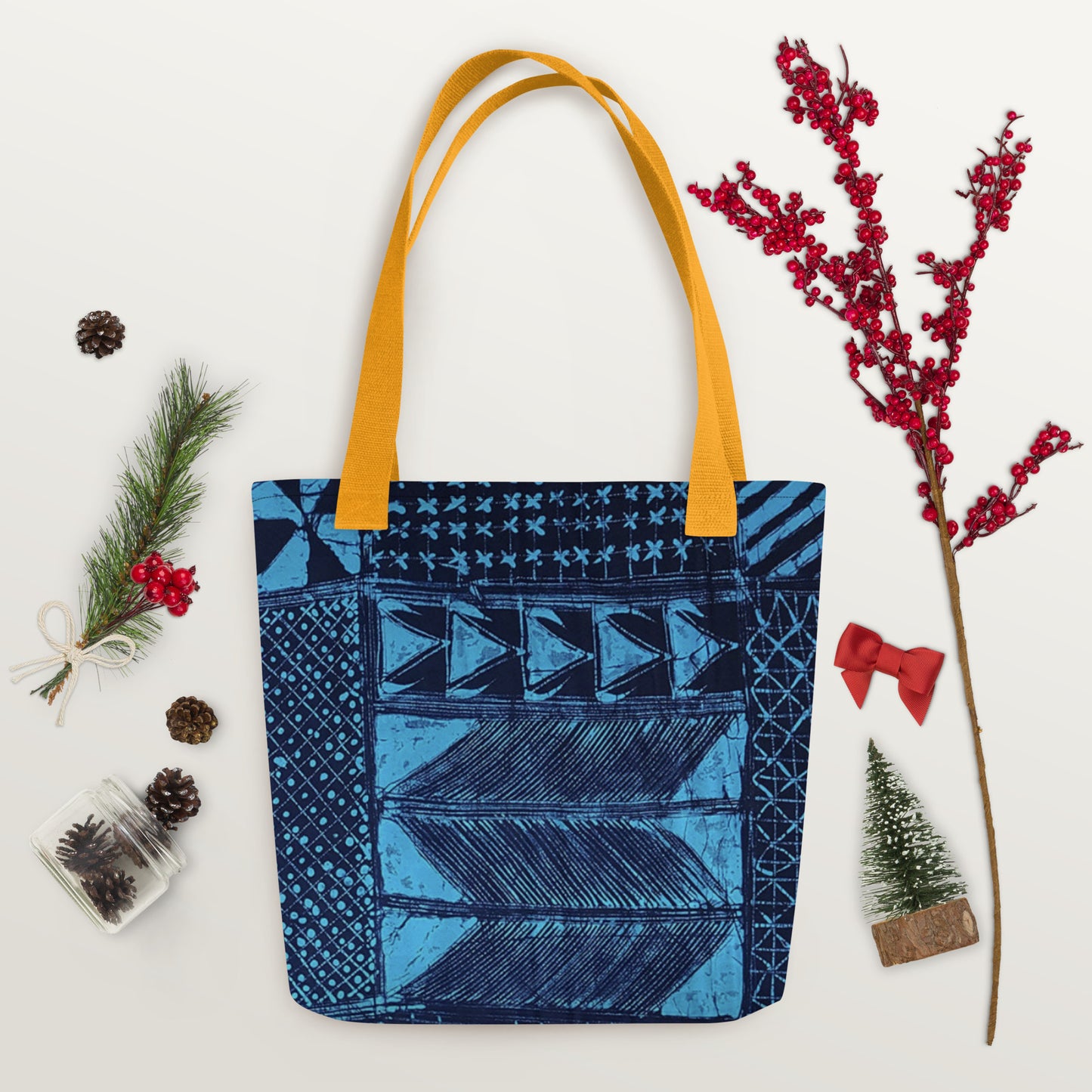 Black And Turquoise Shapes Adire Tote Bag