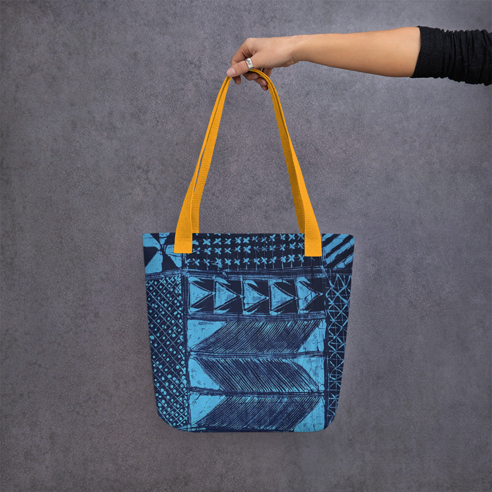 Black And Turquoise Shapes Adire Tote Bag