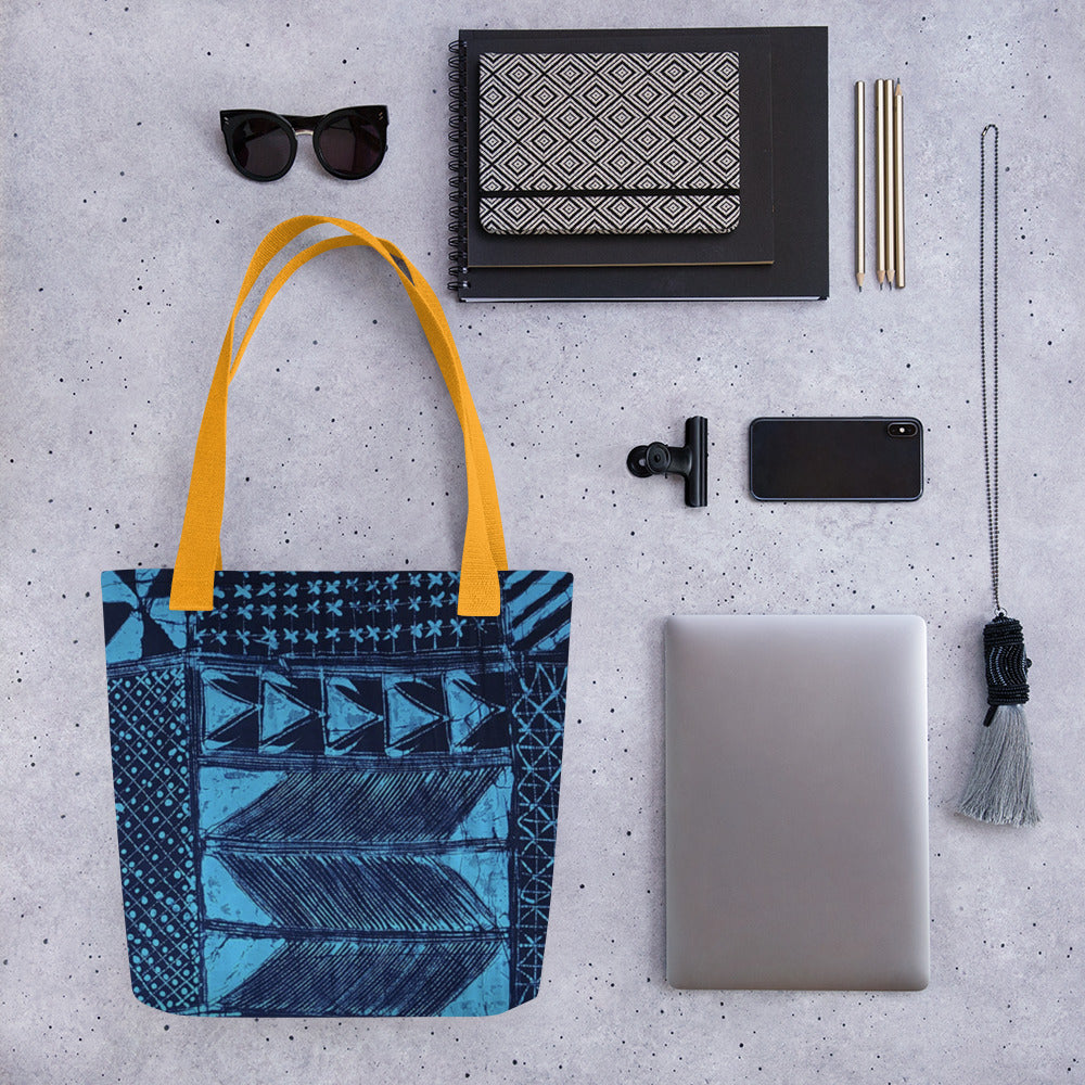 Black And Turquoise Shapes Adire Tote Bag