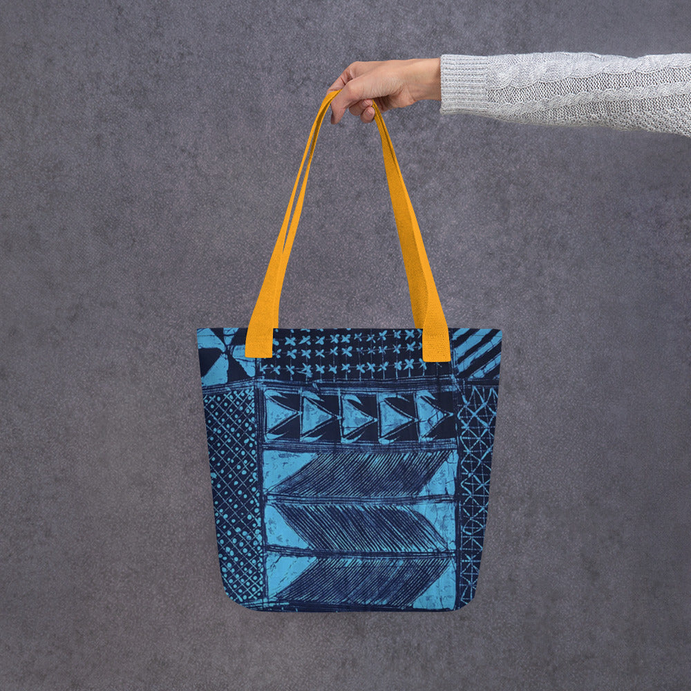 Black And Turquoise Shapes Adire Tote Bag