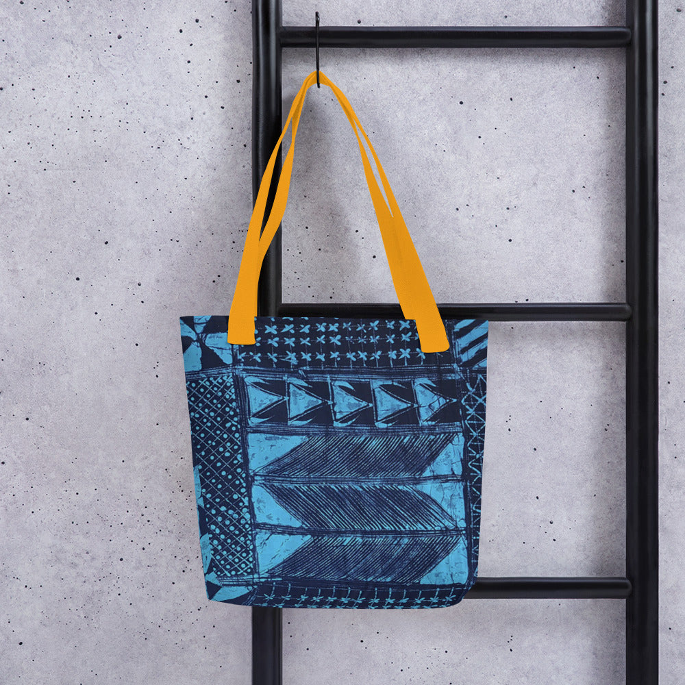 Black And Turquoise Shapes Adire Tote Bag